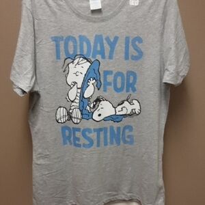 Gray Graphic T-Shirt with Blue Text